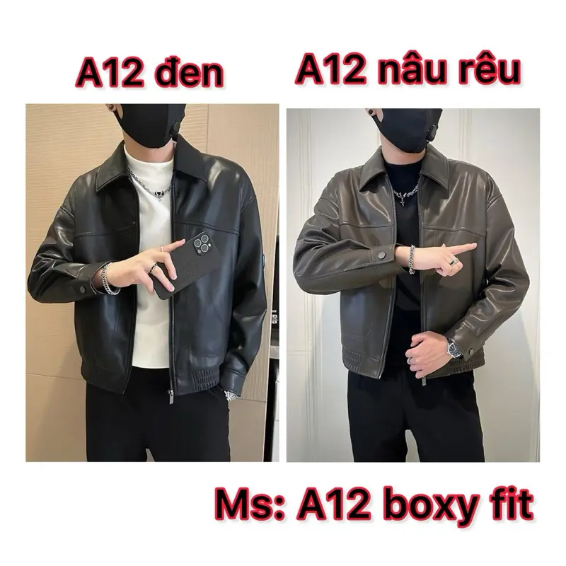 {GMV A12} Áo da A12 fom áo boxy fit lót lông cừu khóa đồng , kích hoạt bảo hành 12 tháng