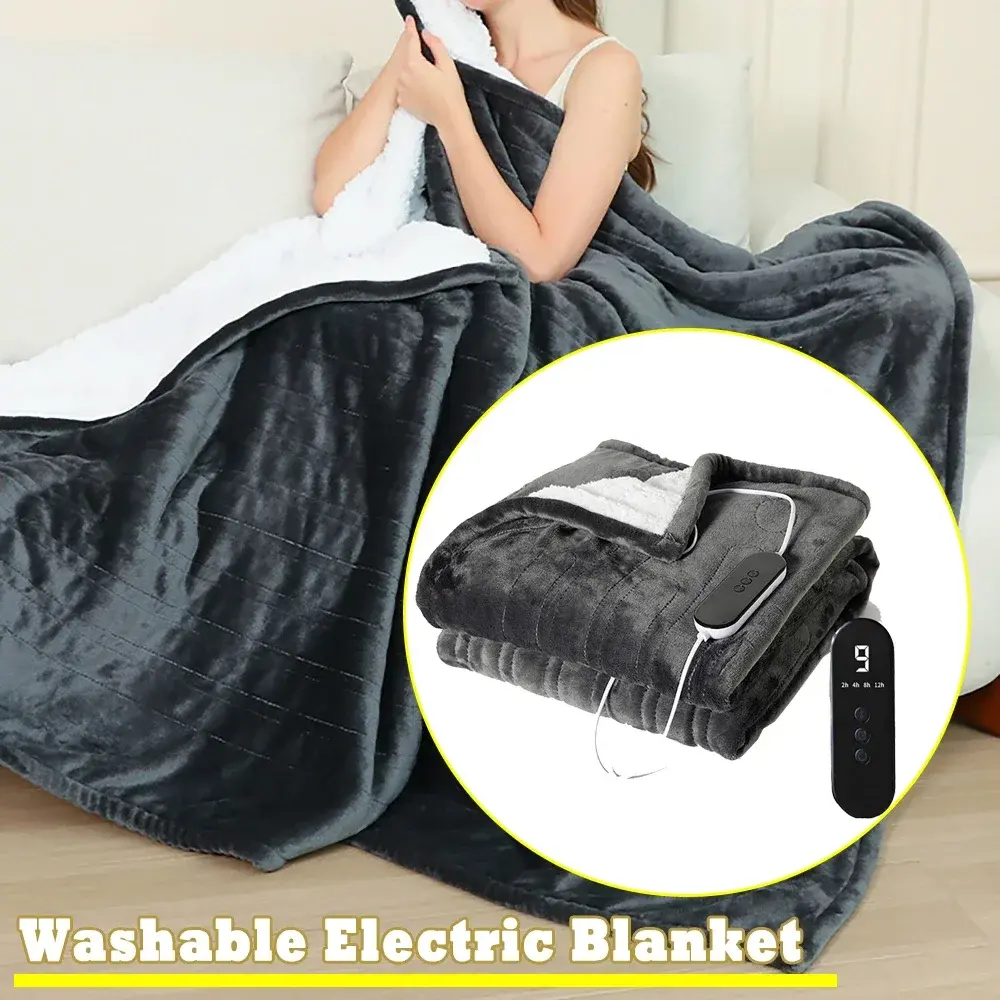 Washable Electric Blanket Warmer Flannel & Lambskin Soft Nap Blanket 9 Heating Levels 12 Hours auto-Off Over-Heat Protection