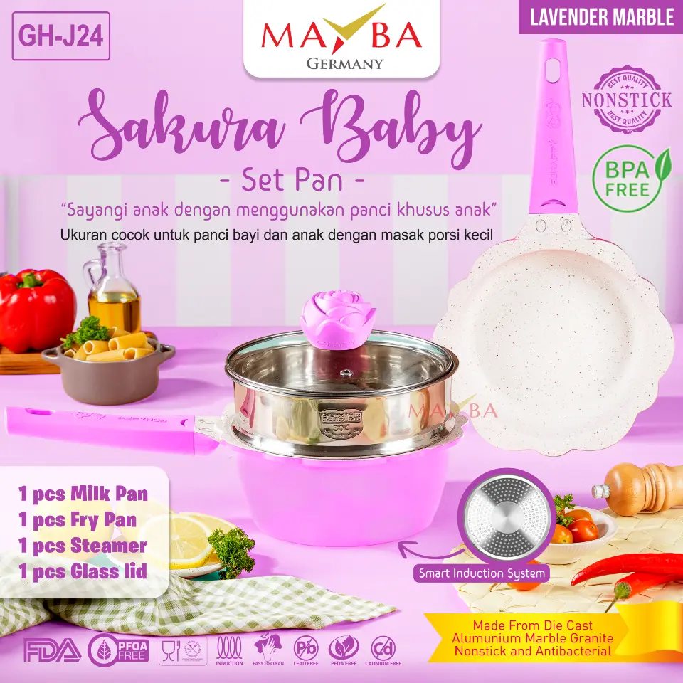 Panci Bayi Khusus [1 SET LENGKAP] - Mayba Pan Flower Lavender Granite