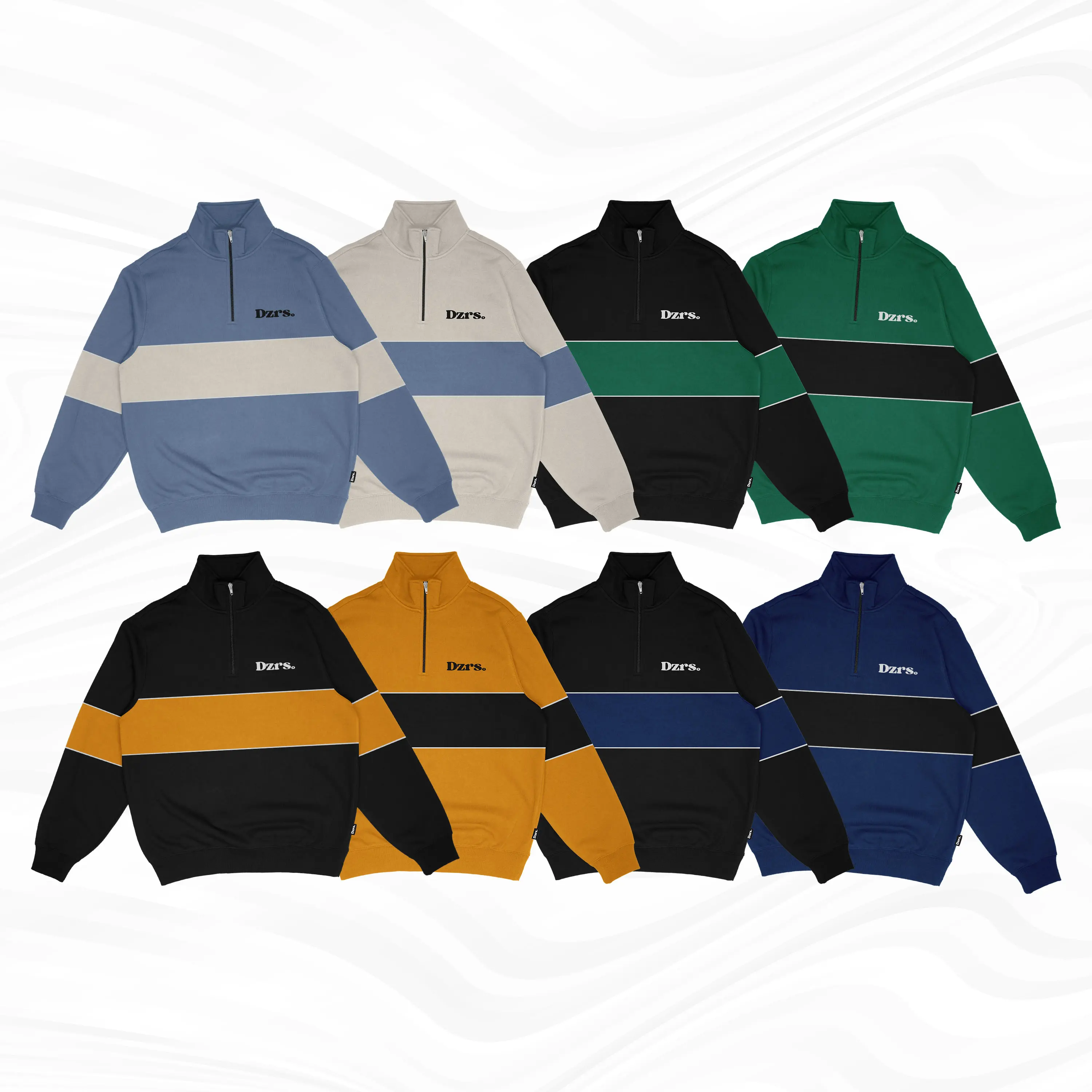 DEZIROSE Sweater Halfzip Jaket Pria Wanita Two Tone Kombinasi Fleece Tebal Premium Size M-XXL - Halfzip Rugby Cowok Distro (Available 8 Colors) Unisex