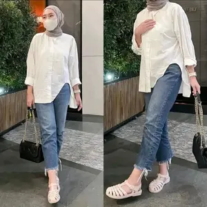 Atasan Kemeja Wanita / Talita Blouse Rayon Kemeja Basic Casual Wanita Korean Style Terbaru Variasi Kancing Nyaman Salur