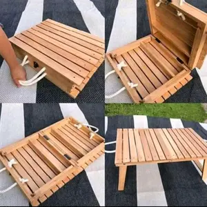 Meja Lipat Model Koper Kayu Natural dengan Desain Lipat Praktis untuk Ruang Tamu dan Ruang Makan