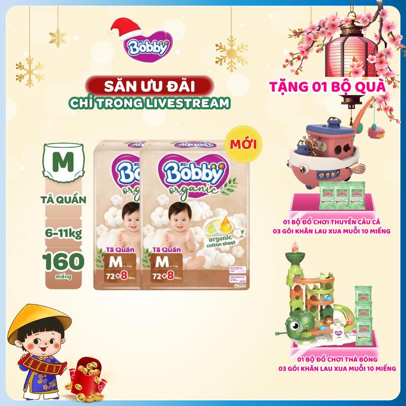   KOL   COMBO 2-TẶNG QUÀ  Tã bỉm quần cao cấp Bobby Organic M72 L60 XL56 XXL54  cộng miếng ngẫu nhiên  