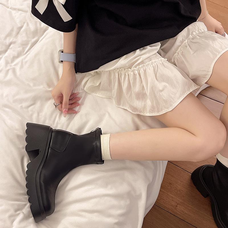 Product Introduction of Retro and versatile height increasing British style thick soled Martin boots for women 2025 new autumn short boots for small stature and slimming effect jelly  sandals wild  pair  clohve  platform  slide  sandals 6