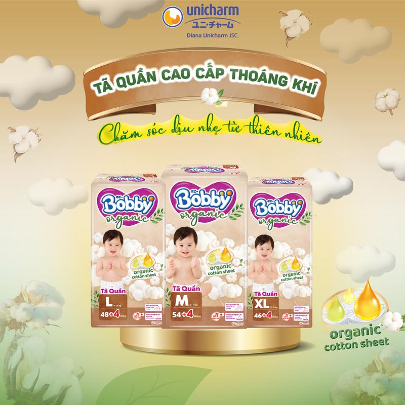 [TGMBS] Combo 3 bịch Tã Quần Bobby Organic – Cotton Hữu Cơ, Thoáng Khí, Chống Tràn – Size M/L/XL/XXL/XXXL