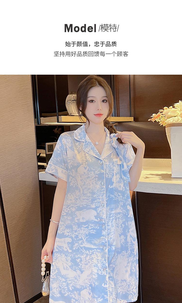 Product Introduction of Summer pajamas nightdress women thin short-sleeved shirt medium long home clothes can be worn outside 18
