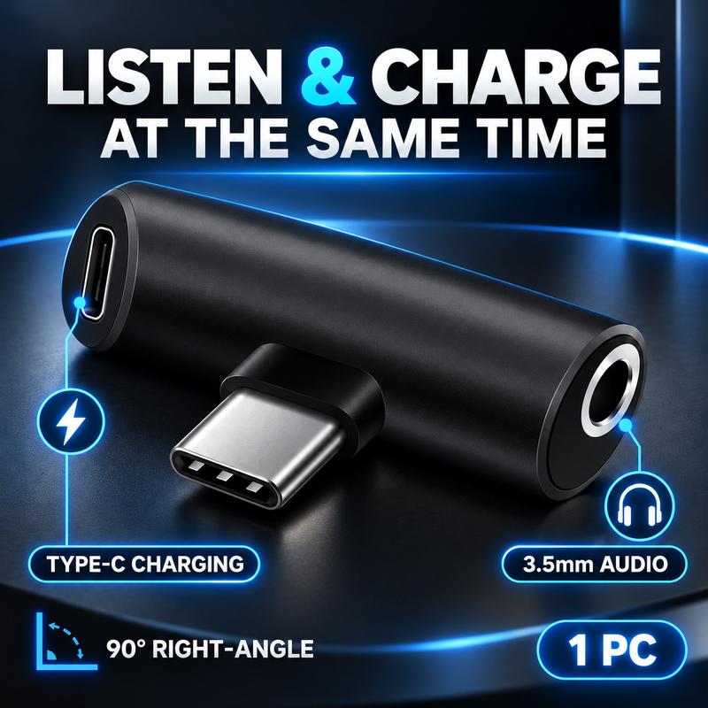 Bộ chuyển đổi âm thanh Type C sang 3,5mm 2 trong 1 với cổng sạc và góc vuông bằng hợp kim nhôm