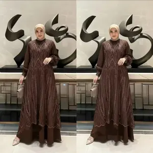 Luna Maxy Gamis Brokat Wanita Terbaru 2025 Dress kondangan ibu ibu kekinian Bahan Ceruty Mix Brukat Model Mewah Elegan Muslim Panjang