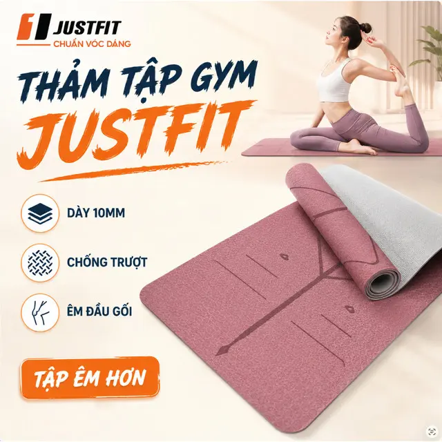 Thảm tập yoga JUSTFIT tập gym, định tuyến tập yoga, thể dục tại nhà cao cấp cao su non TPE dày 6mm 8mm