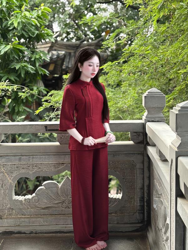  Mijustore M08 Đồ Lam Pháp Phục Thiết Kế Cao Cấp  form nhỏ nên tăng 1 size   Set Áo Kèm Quần Ống Xuông Vải Đũi Mềm Mịn Mặc Lễ Tết 