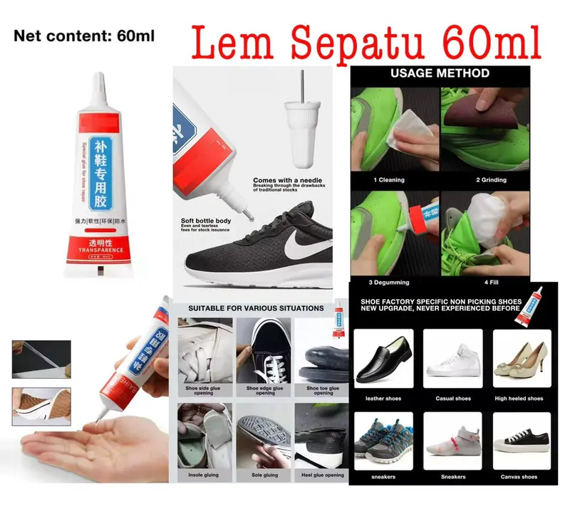 Lem Sepatu 60ml Cairan Super Kuat Lem Perekat Sepatu Penambal Sol Sepatu Transparan 0