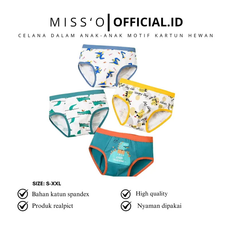 Missoofficial.id CD1763 Celana Dalam Segitiga Anak-anak Unisex  CD katun Motif Kartun Hewan Lucu Fashion 0