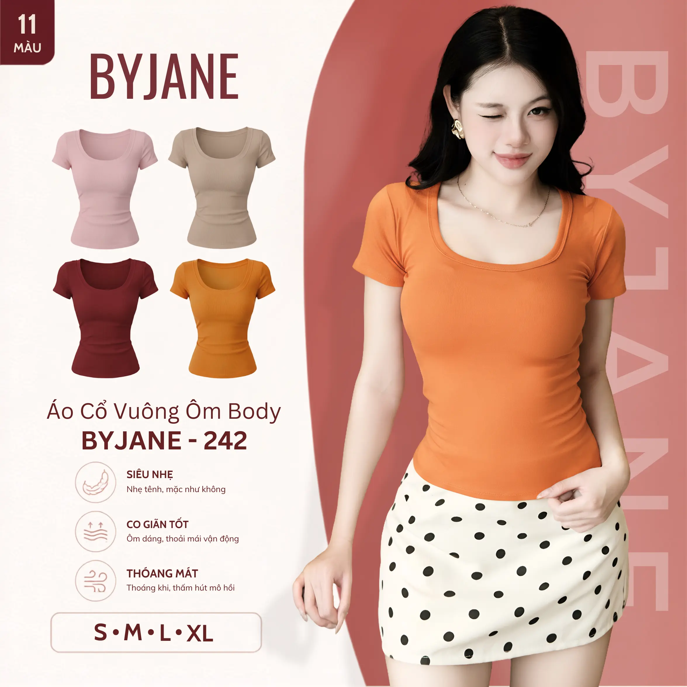 [MÀU MỚI] Áo Thun Nữ Cổ Vuông Ôm Body BYJANE Chất Thun Mịn Co Dãn - 242 | BigBuy360 - bigbuy360.vn