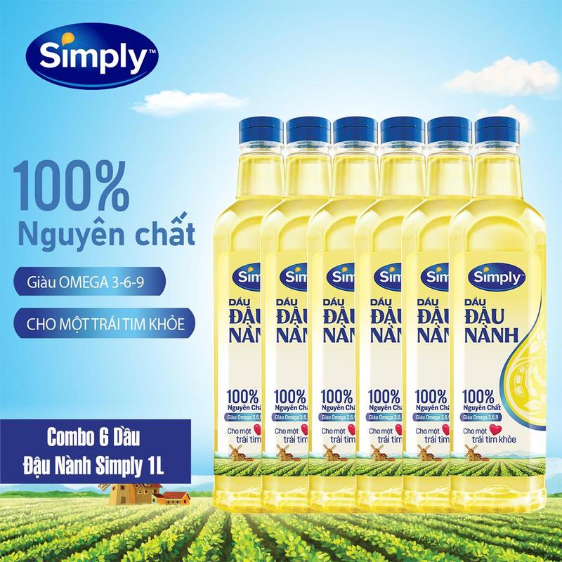  Combo 5 Dầu Ăn Đậu Nành Simply Nguyên Chất 1L Giàu Omega 3 6 9 Vitamin E & Phytosterol Tự Nhiên Tốt Cho Sức Khỏe Tim Mạch 
