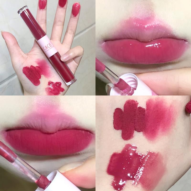 Son Bóng Dạng Lỏng Tráng Gương, Hai Đầu, Lớp Hoàn Thiện Lì Dưỡng Ẩm, Không Phai Màu, Có Thể Dùng Mà Không Cần Trang Điểm, 2 Trong 1 1