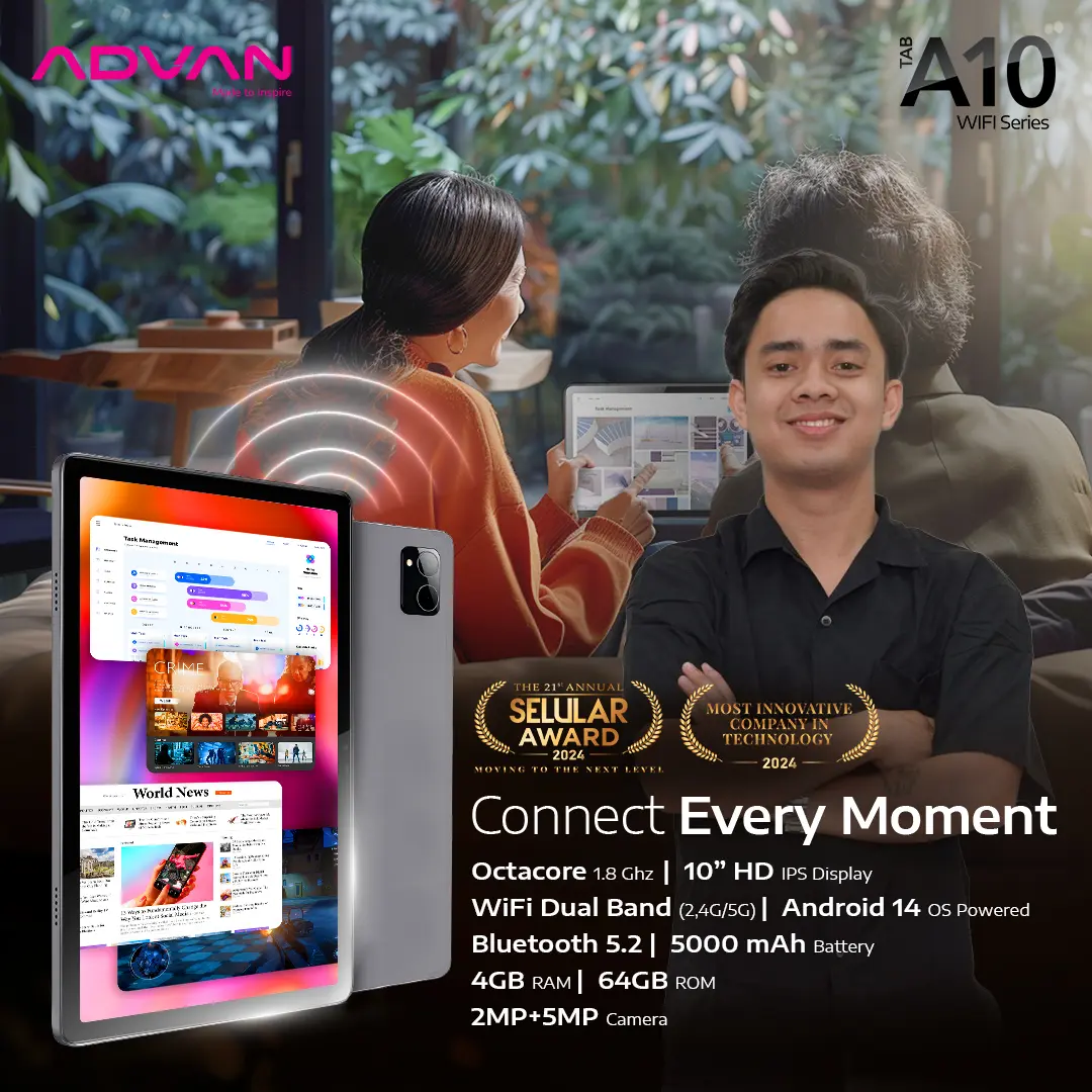 [Exclusive Septian Ari] ADVAN TAB A10 Wifi 4GB/64GB 10.1” inch Octa Core IPS Screen Tablet Android 14 5000mAh