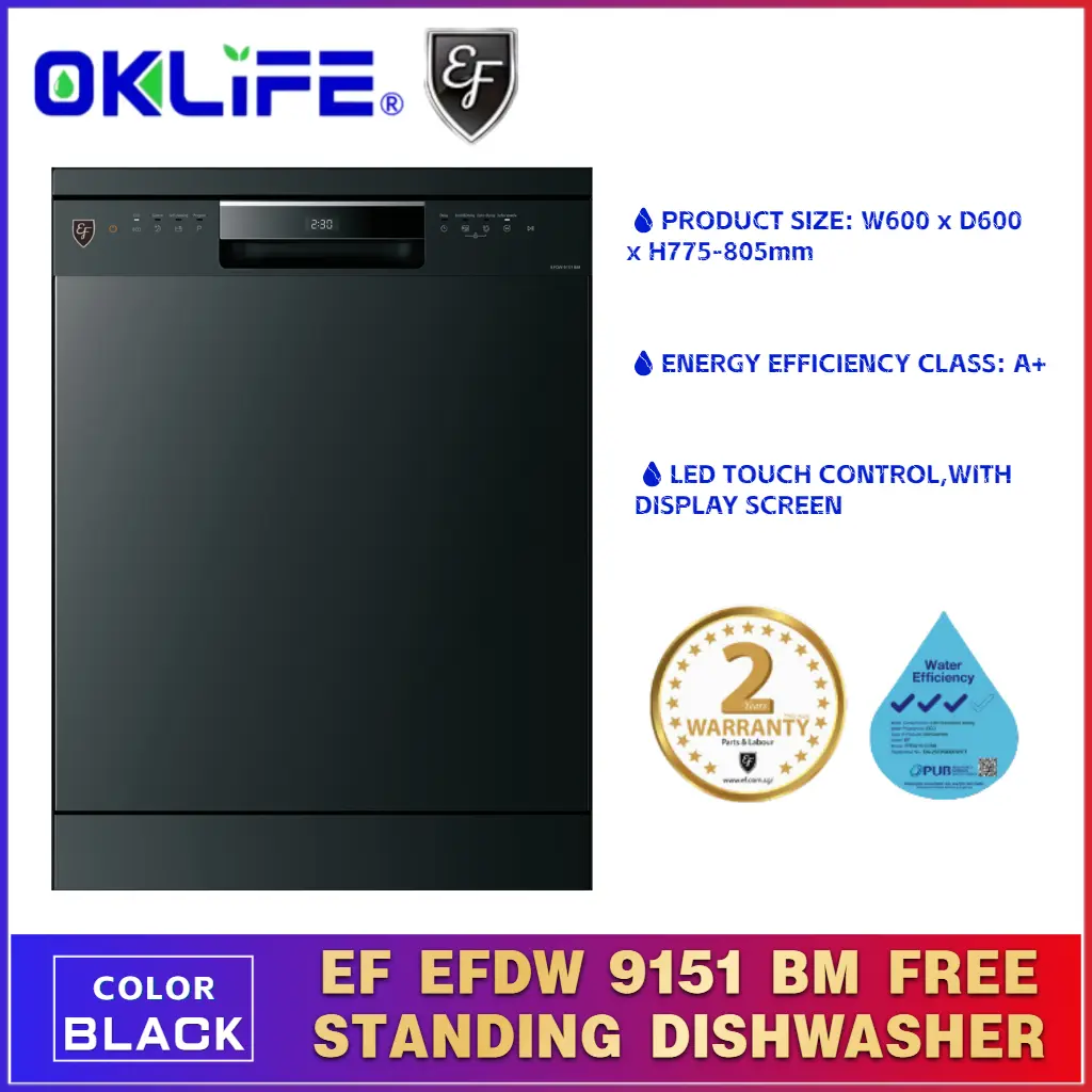 [OKLIFE]EF EFDW 9151 BM 15 PLACE SETTINGS BLACK FREE STANDING DISHWASHER 60CM