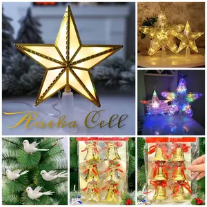 [ PREMIUM ] BINTANG TOP POHON NATAL Hiasan Pohon Natal Besar Aksesoris Top Lampu Gantungan Lonceng Santa Claus Salju Merry Christmas Dekorasi