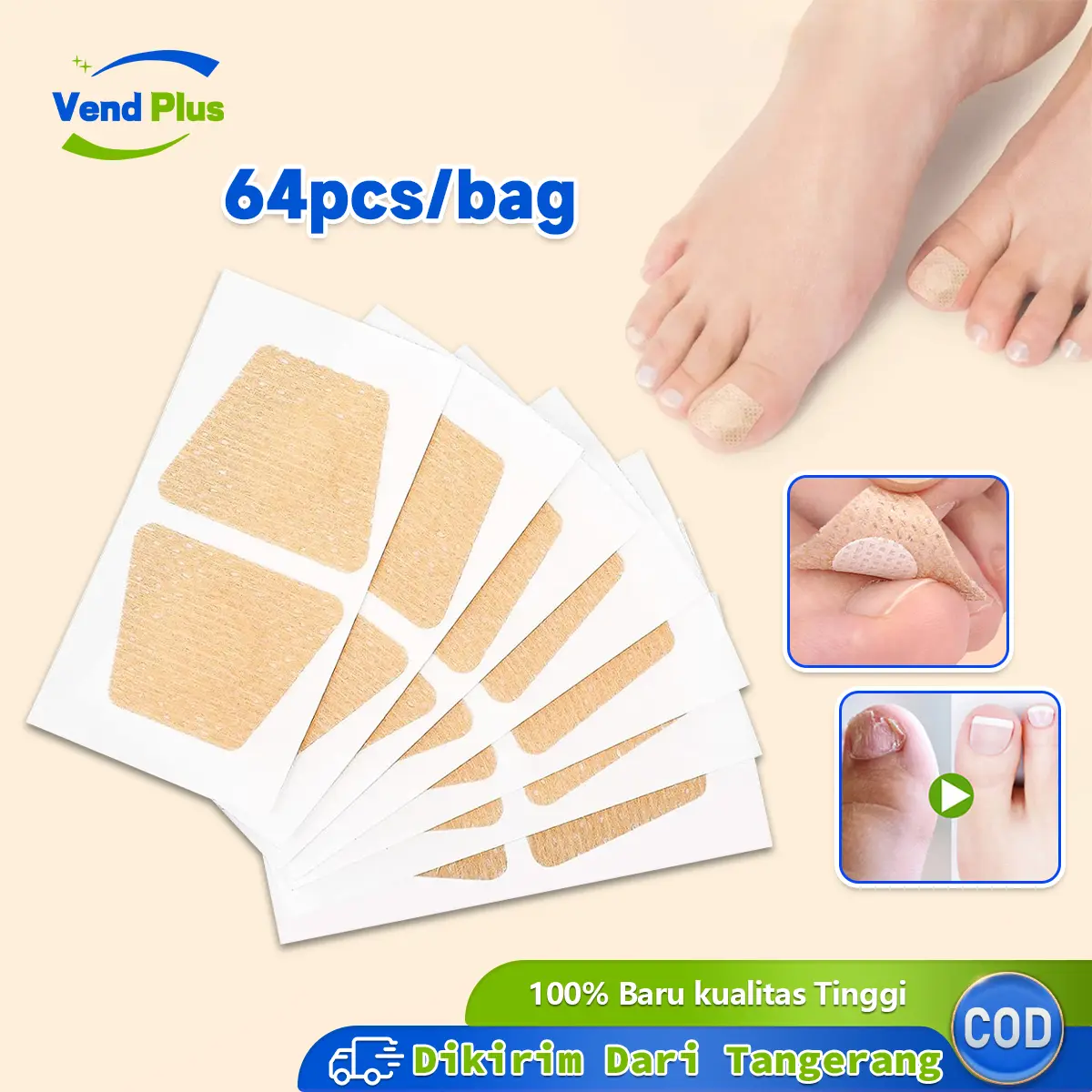 64pcs Fungal Nail Patches Sticker Kuku Kaki Toenail Repair Patch Nail Cantengan Obat Jamur Kuku