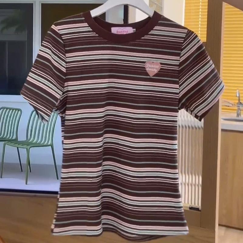 BUDDIES | Áo thun babytee sọc thêu trái tim