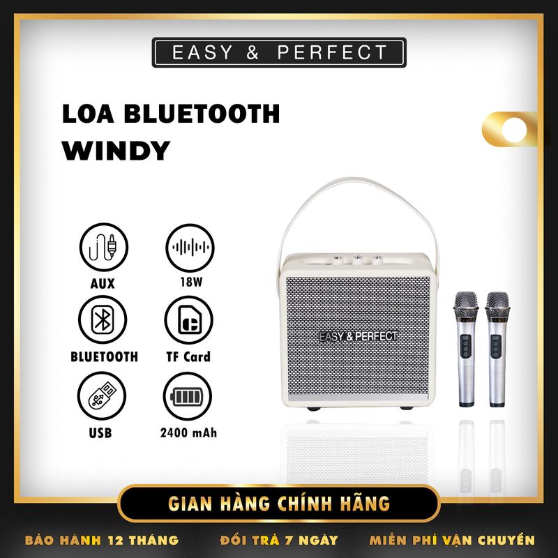 E&P Loa Karaoke Bluetooth Windy Màu Trắng | Bass 105mm – Công Suất 18W | Chip 5.3 | Hỗ Trợ 2 MIC – TWS – USB – EQ | Pin 2400mAh BH 12 tháng