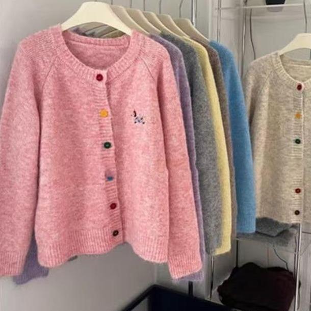 Áo Cardigan Dệt Kim, Phong Cách Thường Ngày Thêu Ngọt Ngào, Dẻo Dai, Dài Tay, Màu Mới Mùa Thu, Cài Nút, Dáng Rộng Vừa Vặn, Áo Khoác Len, Dành Cho Nữ 6