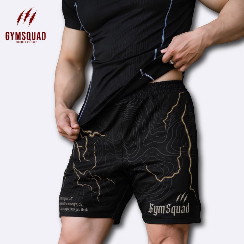 Quần Short LIGHTNING (Giặt lộn trái) GYMSQUAD, tập gym nam Dù Giãn GYMSQUAD thoáng khí, mỏng nhẹ, men sport