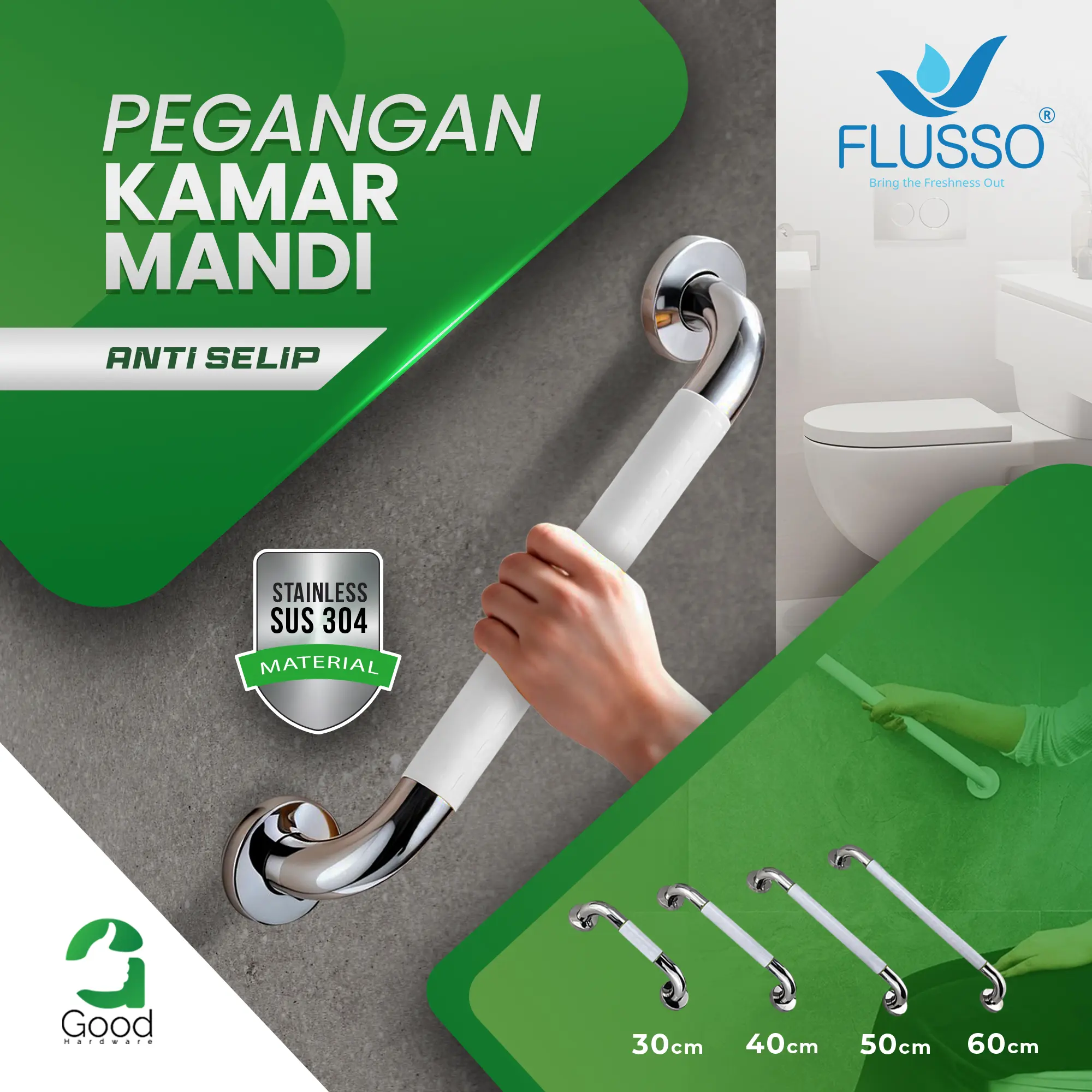 Pegangan Kamar Mandi Toilet Gagang Bathub Hand Grab Bar Stainless 30cm Anti Slip