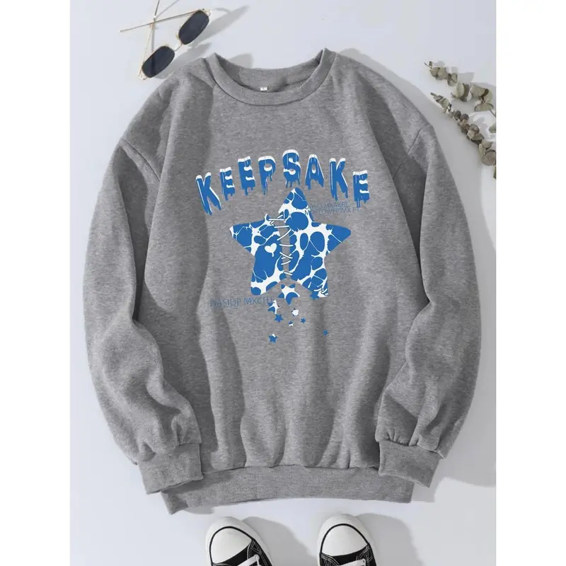 Crewneck Pullover Lengan Panjang Basic Cotton Fleece Tebal / Sweatshirt Flooking Simple Logo Star Keeps Sake / Sweater Pria Wanita Size M-L-XL / CN Distro Murah 2