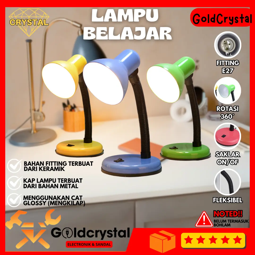 Lampu Meja Belajar Type 108 Jepit / Type 203 Kaki Bulat Fitting E27 - 108 (jepit) Merah Glossy