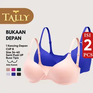 TALLY Paket 1 Pcs atau 2 Pcs Bra Ada Kawat Busa Sedang Bahan Katun CUP B kancing Depan Bra Bukaan Depan BH 8108 Sarwendah