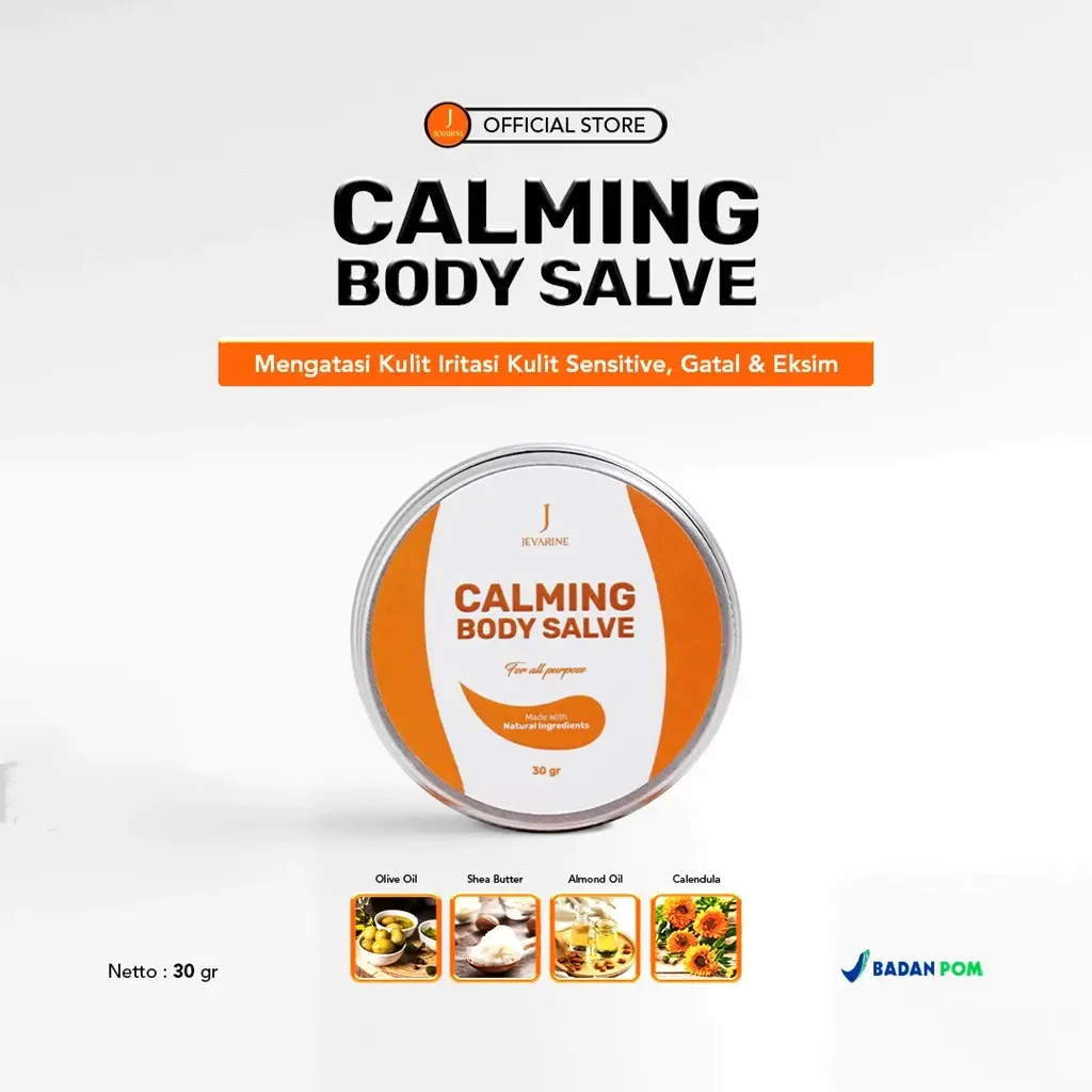 JEVARINE Calming Body Salve | Salep Untuk Mengatasi Kulit Iritasi, Kulit Sensitive, Gatal dan Eksim, Menyembuhkan Melembutkan Mencerahkan Memutihkan Kering Vitamin Almond Zaitun Extract