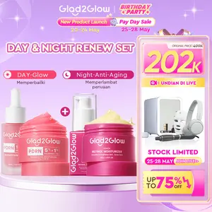 Glad2Glow Day&Night Renew Bundle 4in1 - 4 PCS Glow Skincare Paket-Brightening Moisturizer+Retinol Moisturizer+Brightening serum +Retinol Serum tone cream wajah serum mencerahkan ampuh | skincare murah bpom skincare memutihkan dan glowing