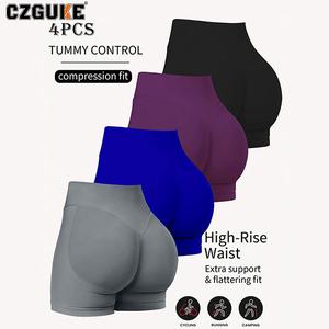 CZGUKE conjunto de 4 pzas para mujer: shorts deportivos ajustados tipo gimnasio y ciclismo, de 4,5 inch, sin costuras, para ejercicio, yoga y pilates, pantalones ceñidos
