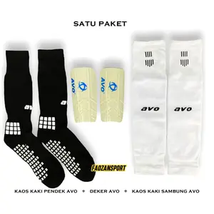 Satu Paket Kaos Kaki Futsal Sepakbola Pendek Sambung Avo Kaus Kaki Anti Slip Olahraga Dummy Deker Embos Putih