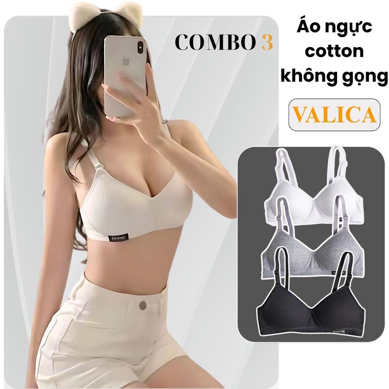 Combo 3 Áo Ngực Nữ Không Gọng Mút Mỏng Cup V Quyến Rũ - Set 3 Áo Lót Cotton Mút Mỏng Êm Ái VALICA A554 Women Bra