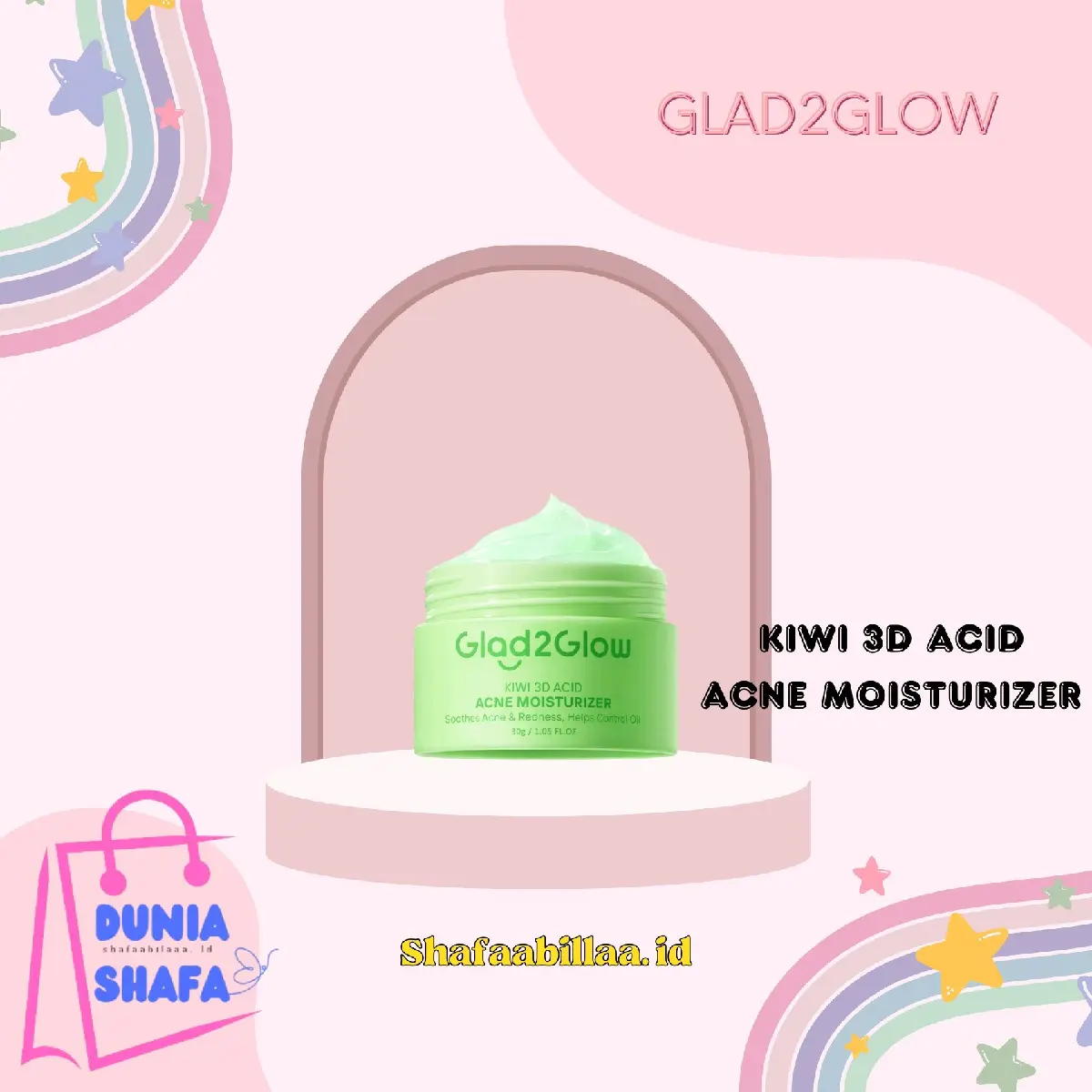 Pelembab Wajah GLAD2GLOW KIWI 3D ACID ACNE MOISTURIZER 30gr - Penghilang Jerawat Melembutkan Muka - Berjerawat Extract Exfoliasi semua tipe kulit perlindungan matahari moisturiser & mist g2g moisturizer kiwi  glow