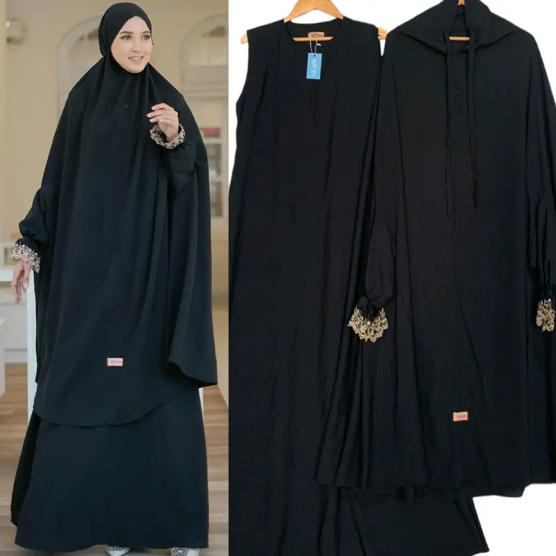 Khadijah Haji Umrah set gamis iner tanpa lengan khimar tangan smok karet Size Jumbo XXXXL Jilbab Kombinasi 4