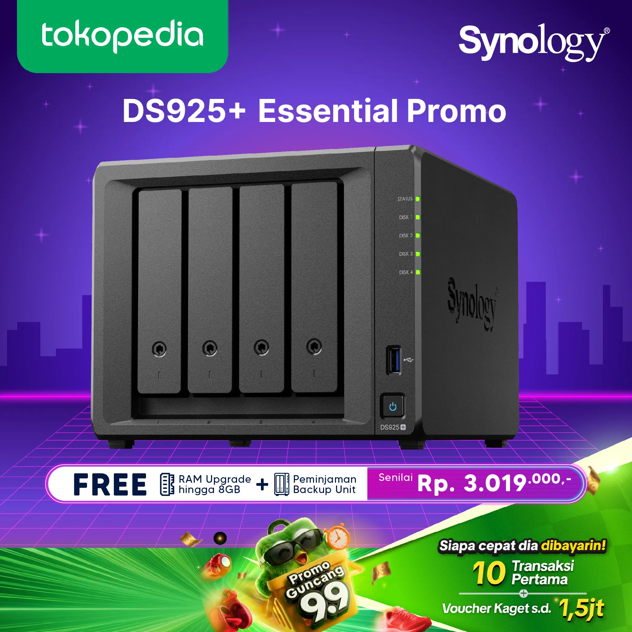 SYNOLOGY DS925+ DiskStation 4 Bay NAS Storage Server Backup Desktop - Promo Garansi Essential