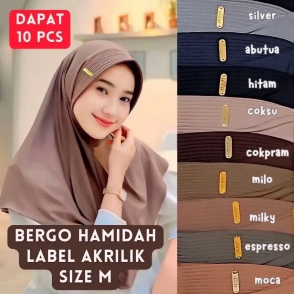 (JILBAB 11 PCS 100 RIBU) Jilbab bergo hamidah Size M Label Akrilik Gold Menutup Dada Canti Krudung Pad Busa Tebal Muslim Cuci Kering Milo Hijab Instan Kekinian Nyaman  Sporty cuci kering winter sport Panjang Kerudung  Variasi  Oval Standar