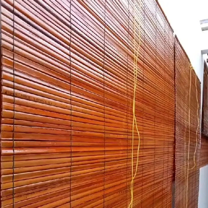 Tirai Sawit Outdoor Vernish Pliture 2x2 dengan Tali Kerekan Anti Air/Panas - Super Premium Kayu Curtain