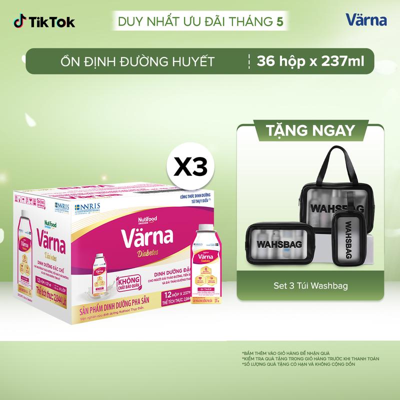 Combo 3 thùng 12 Sữa Bột Pha Sẵn Varna Diabetes - Hỗ Trợ Ổn Định Đường Huyết (36 hộp x 237ml) 1