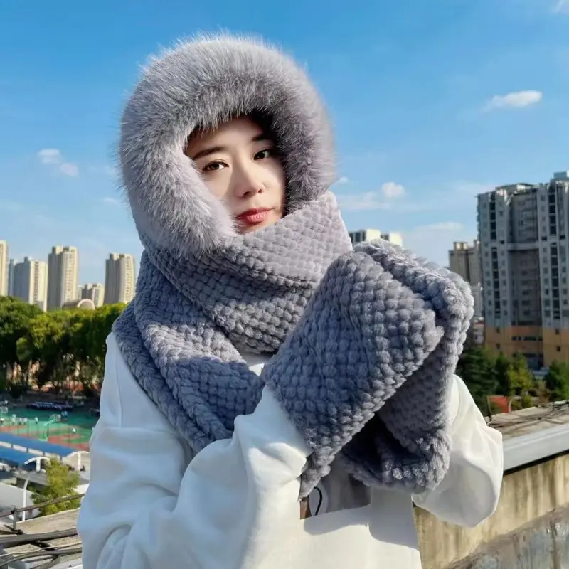 Mũ Lông Tơ Sang Trọng Cho Nữ, Găng Tay Khăn Quàng Cổ, Mũ Ba Mảnh, Dễ Thương, Dày, Ấm Áp, Thời Trang, Mùa Đông 3