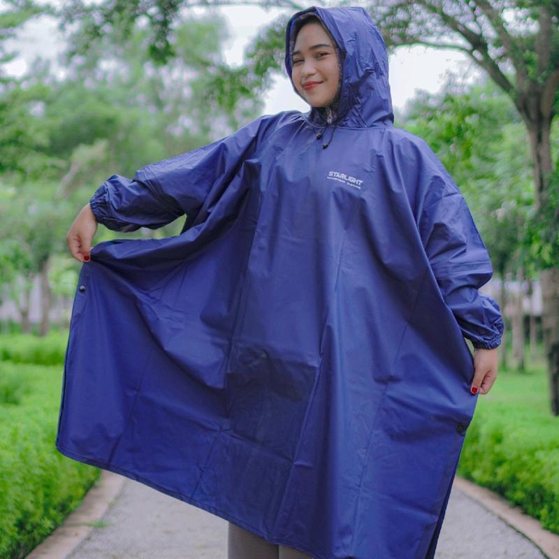 Jas Hujan Starlight Raincoat Tipe Ponco/Kelawar PVC Anti Robek dengan Kancing Knop Ganda 6