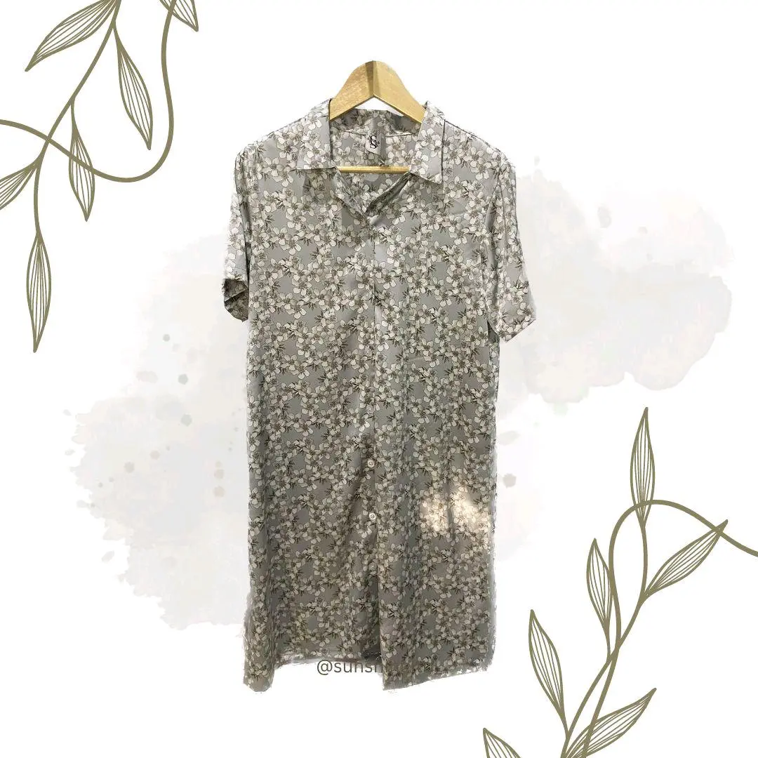 sunshineltd daster satin allure silk premium silver flower Wanita Dress Tidur Nyaman