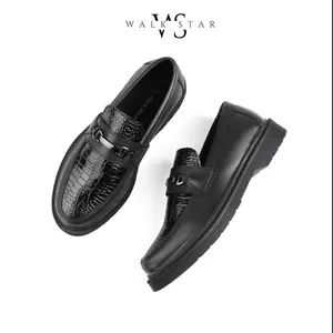 Sepatu Pantofel Loafers Pria Slip-On Formal Nyaman Empuk Croco Black & Green by WalkStarr Shoes Kerja