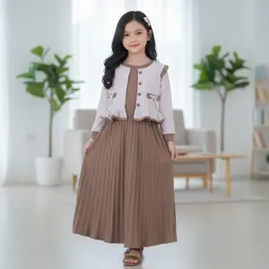 SAFA FASHION - LANGSUNG KIRIM Nazia Dress Anak Perempuan Model Cardigan Pita dan Dress Plisket Terlaris / Fashion Anak Oneset Elegant dan Modis Terbaru