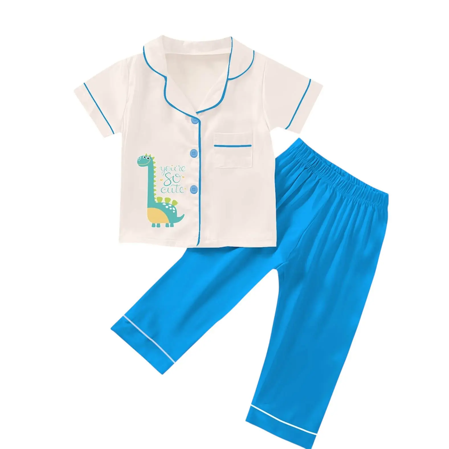 NEW-06 Piyama Anak Laki-Laki Lengan Panjang & Pendek Fashion Katun Premium Unisex Celana Panjang Buka Kancing Depan Motif Polos Quality Produk Lokal Indonesia