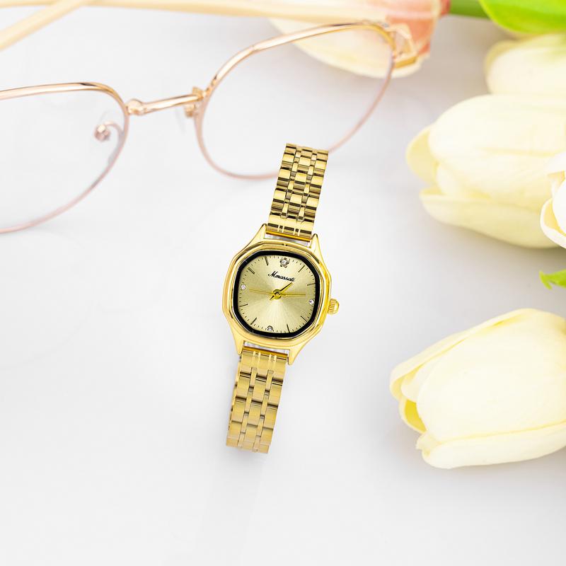 [ DEAL 1K ] - Đồng Hồ Nữ Mmassati Quartz Mặt Bo Tone Vàng Kim Toàn Thân Thời Thượng Quý Phái -