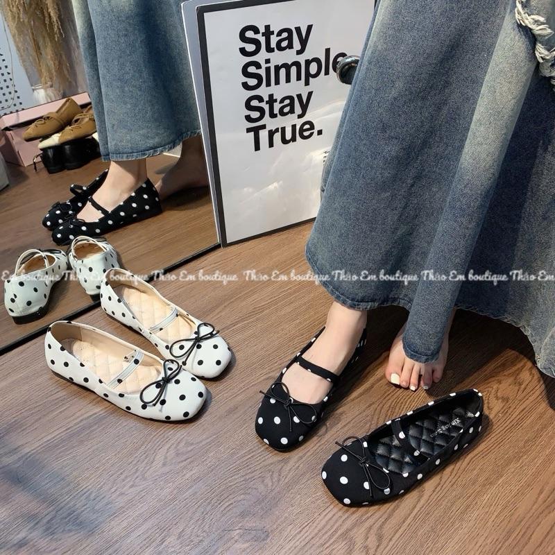 [Thảo Em - Cbi46] Giày búp bê đế mềm chấm bi phối nơ nhỏ xinh